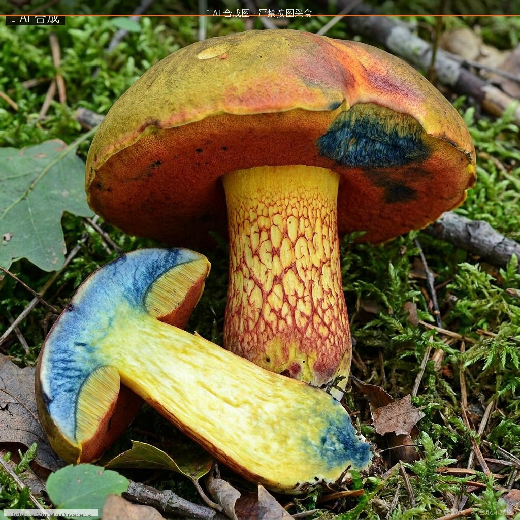 黄见手(青黄牛肝菌)(Boletus miniato-olivaceus) AI 合成示意图 · 非真实图鉴