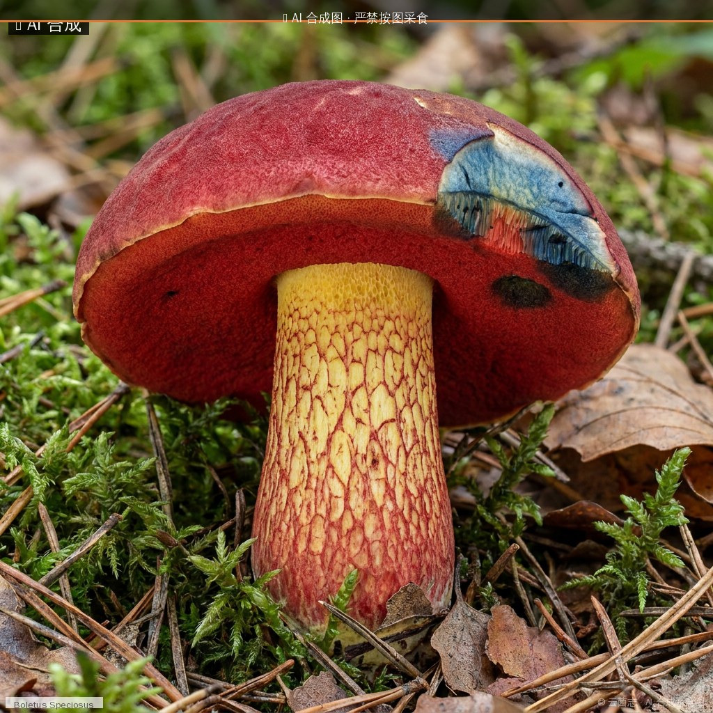 红见手(血红牛肝菌)(Basidiomycetes) AI 合成示意图 · 非真实图鉴