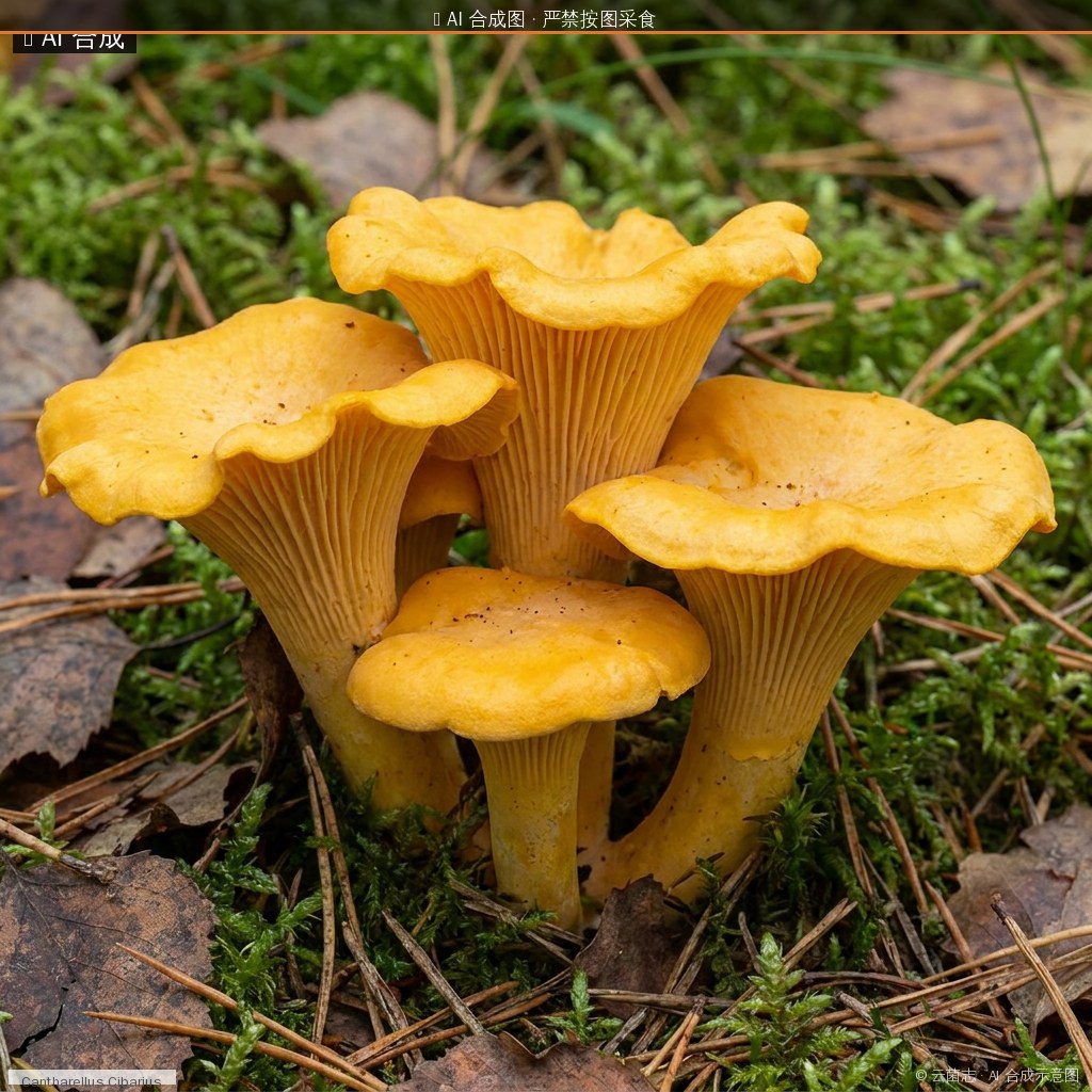 云南花耳(参照种)(Dacryopinax sp.) AI 合成示意图 · 非真实图鉴