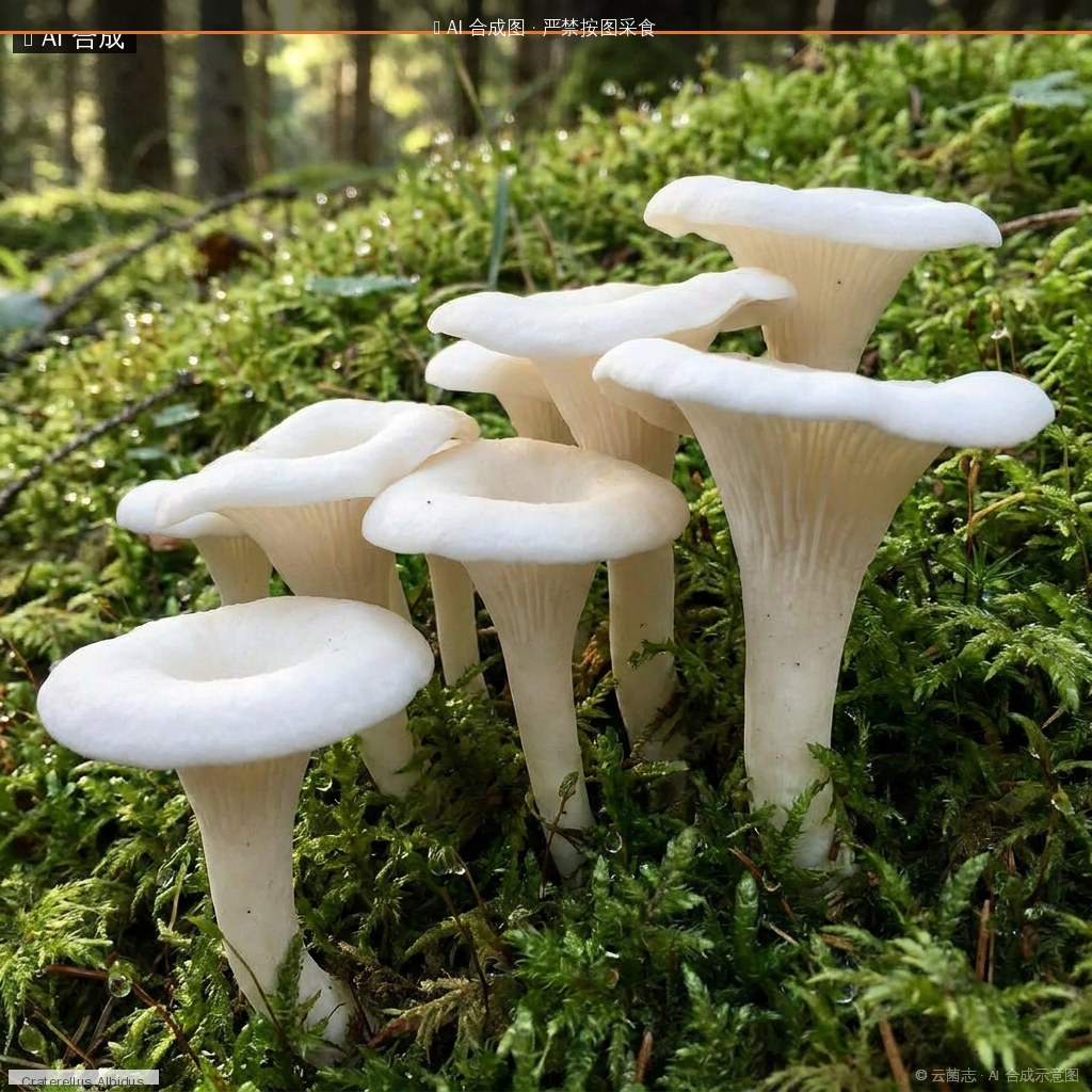 白灰喇叭菌(Craterellus albidus) AI 合成示意图 · 非真实图鉴