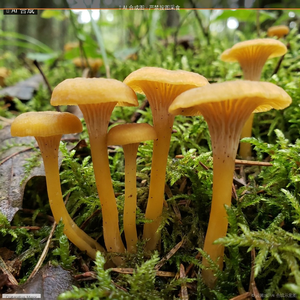 小喇叭菌(Craterellus minor) AI 合成示意图 · 非真实图鉴