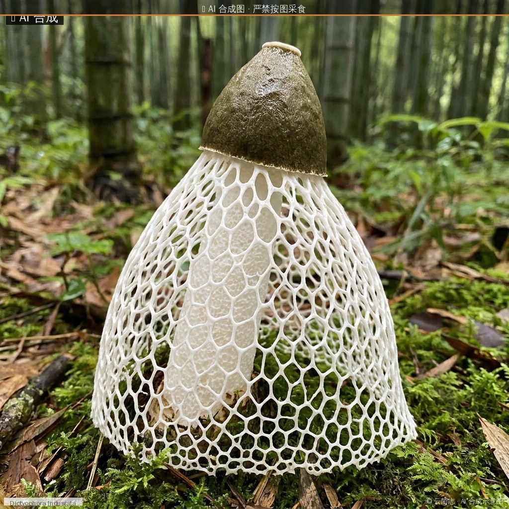 竹荪(长裙竹荪)(Dictyophora indusiata) AI 合成示意图 · 非真实图鉴