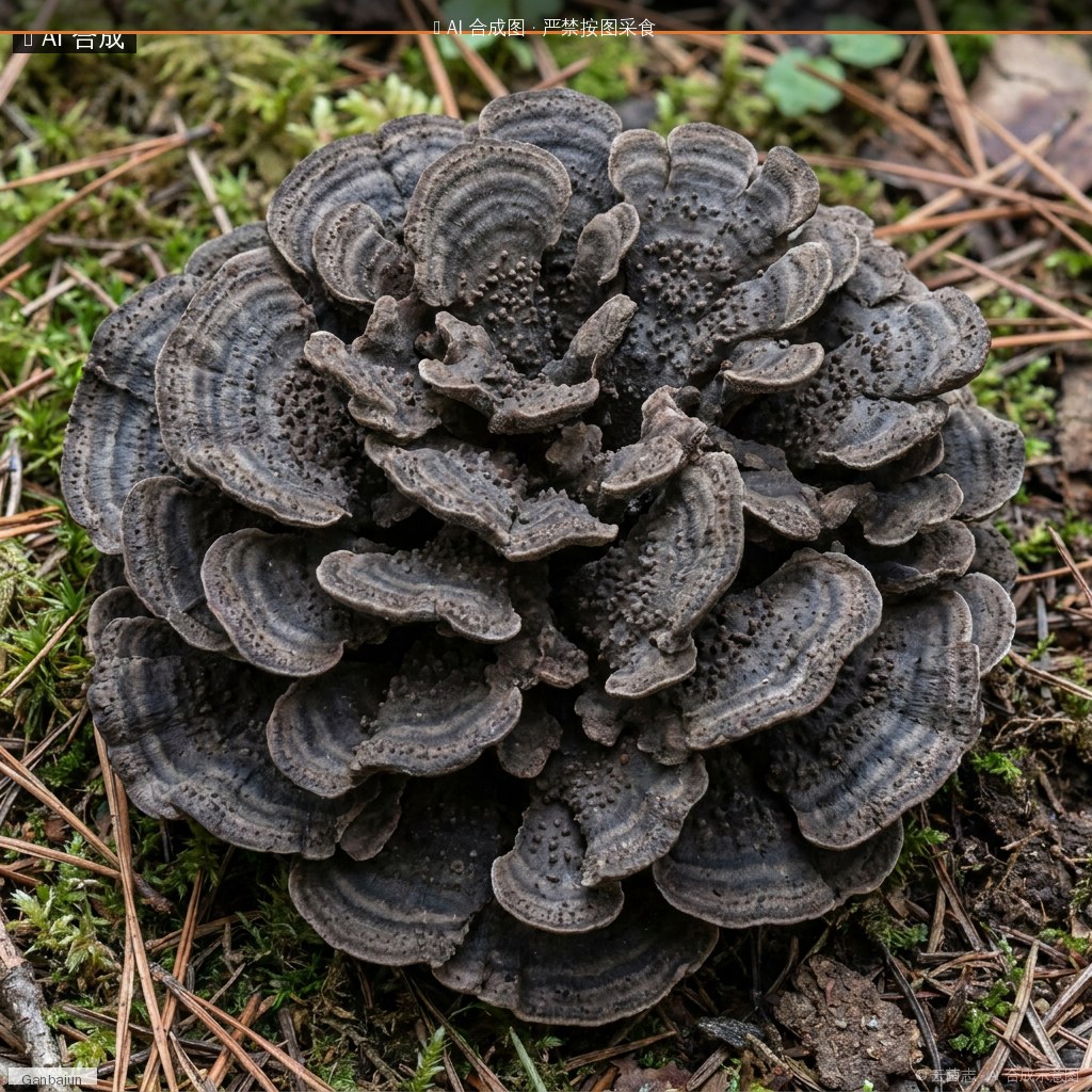 干巴菌(变种 1)(Thelephora ganbajun var. 1) AI 合成示意图 · 非真实图鉴