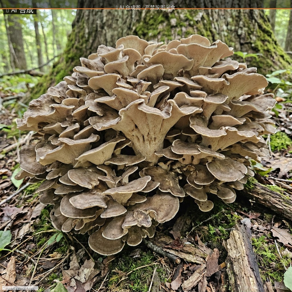 猪苓(野生)(Polyporus umbellatus) AI 合成示意图 · 非真实图鉴