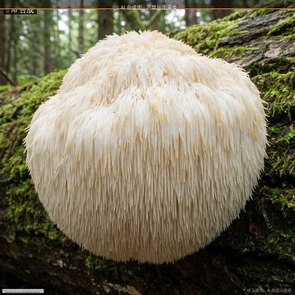 猴头菇(变种 1)(Hericium erinaceus var. 1) AI 合成示意图 · 非真实图鉴