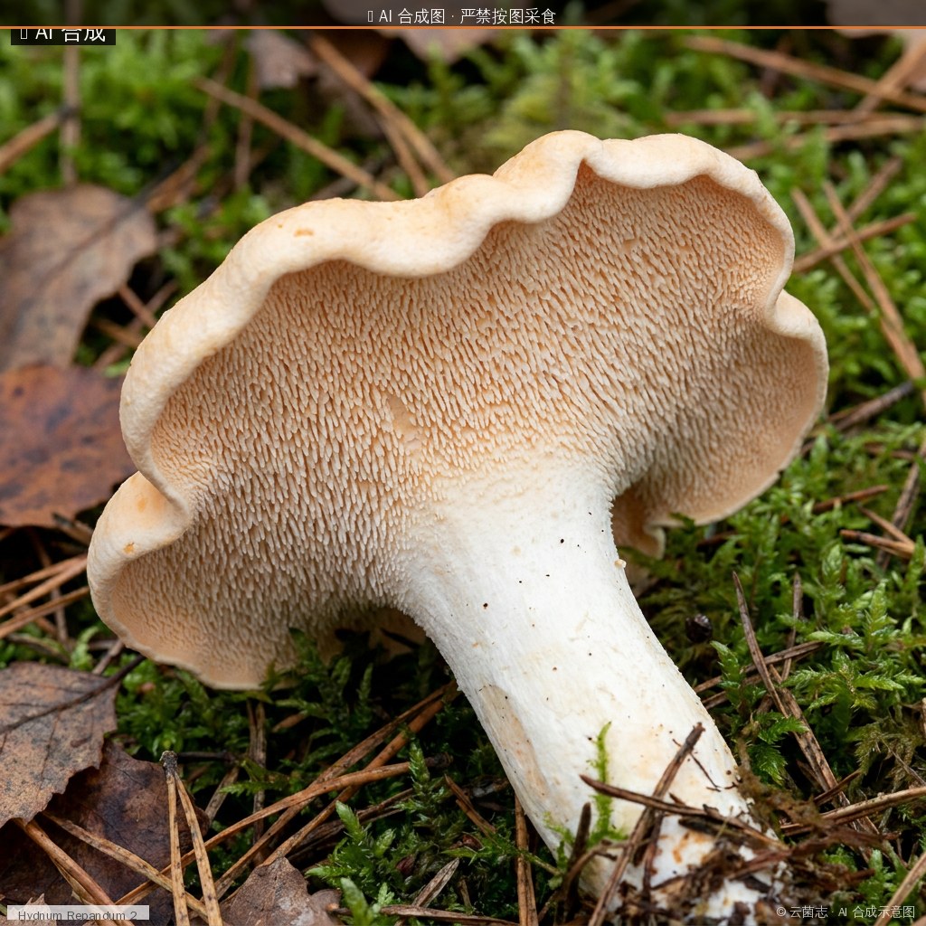 獐子菌(美味齿菌)(Hydnum repandum) AI 合成示意图 · 非真实图鉴