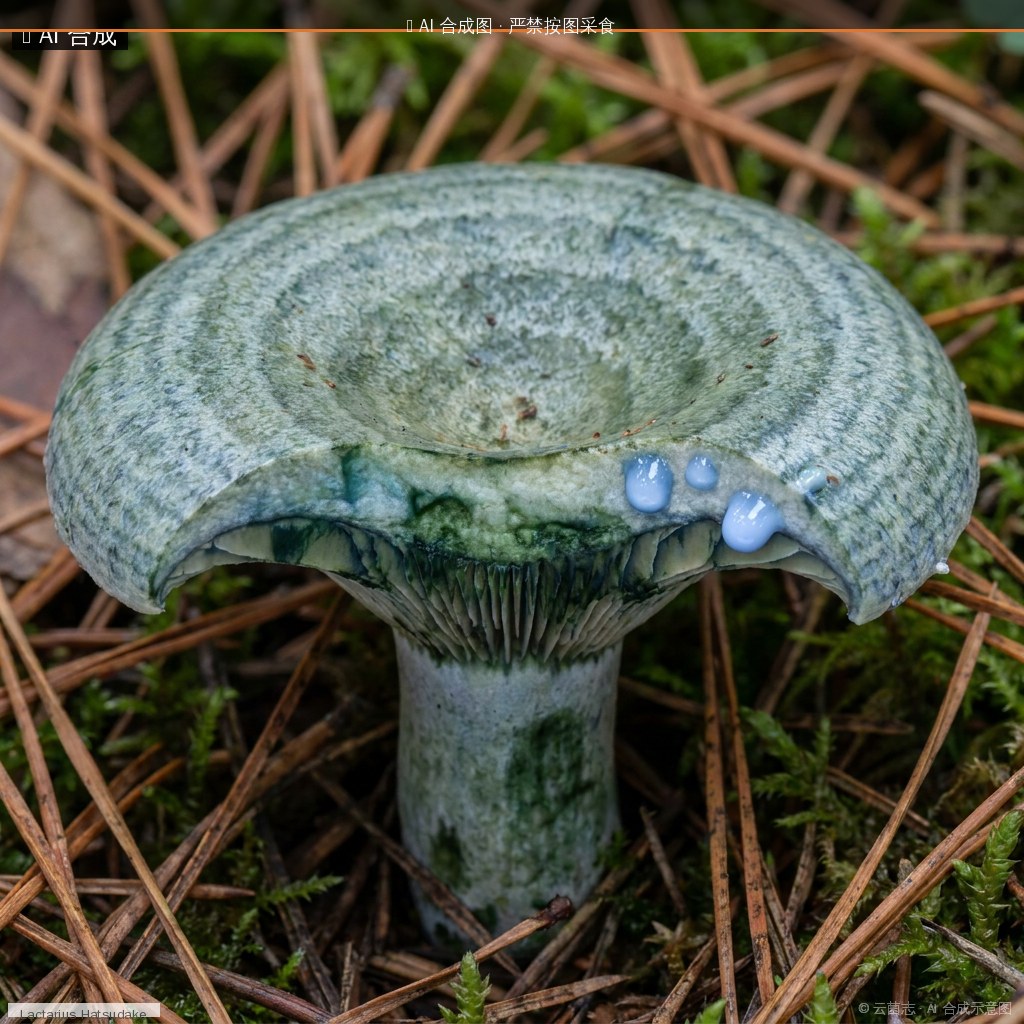 铜绿菌(红汁乳菇)(Lactarius hatsudake) AI 合成示意图 · 非真实图鉴