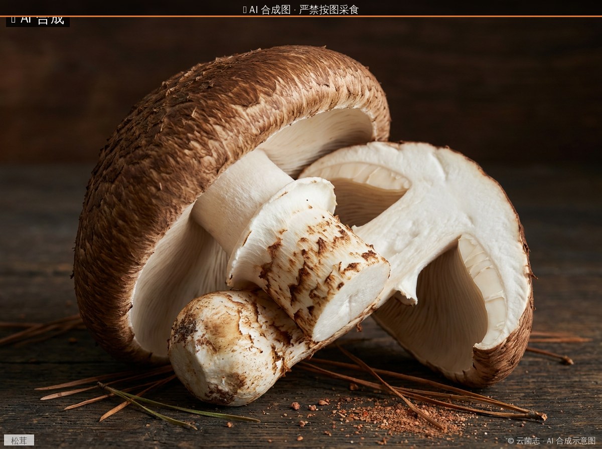 松茸(Tricholoma matsutake) AI 合成示意图 · 非真实图鉴