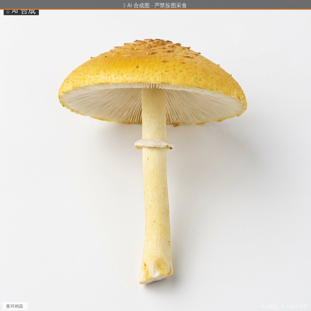 黄环柄菇(Leucoagaricus flavus) AI 合成示意图 · 非真实图鉴