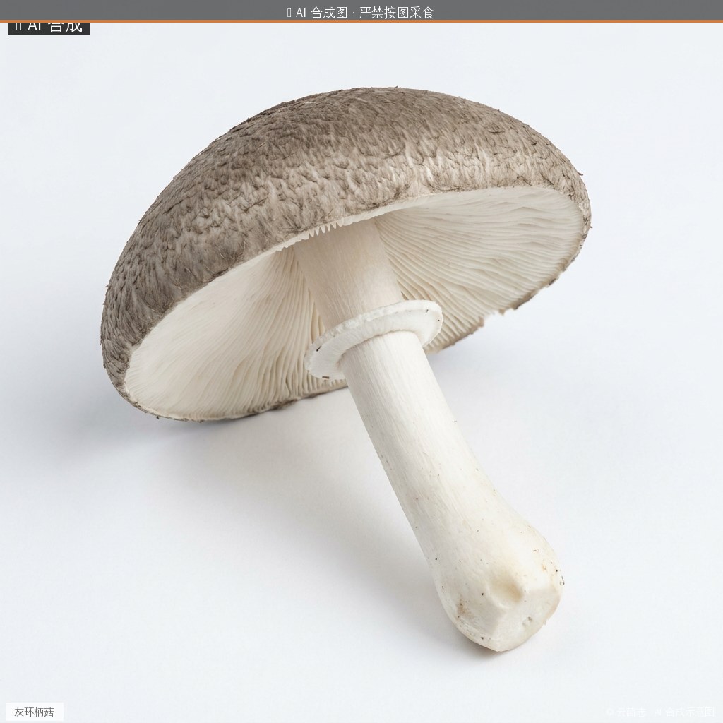 灰环柄菇(Leucoagaricus griseus) AI 合成示意图 · 非真实图鉴