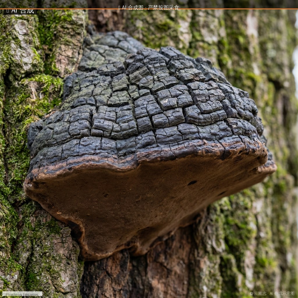 桑黄(变种 1)(Phellinus igniarius var. 1) AI 合成示意图 · 非真实图鉴