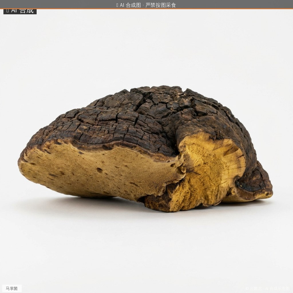 马掌菌(Phellinus sp.) AI 合成示意图 · 非真实图鉴