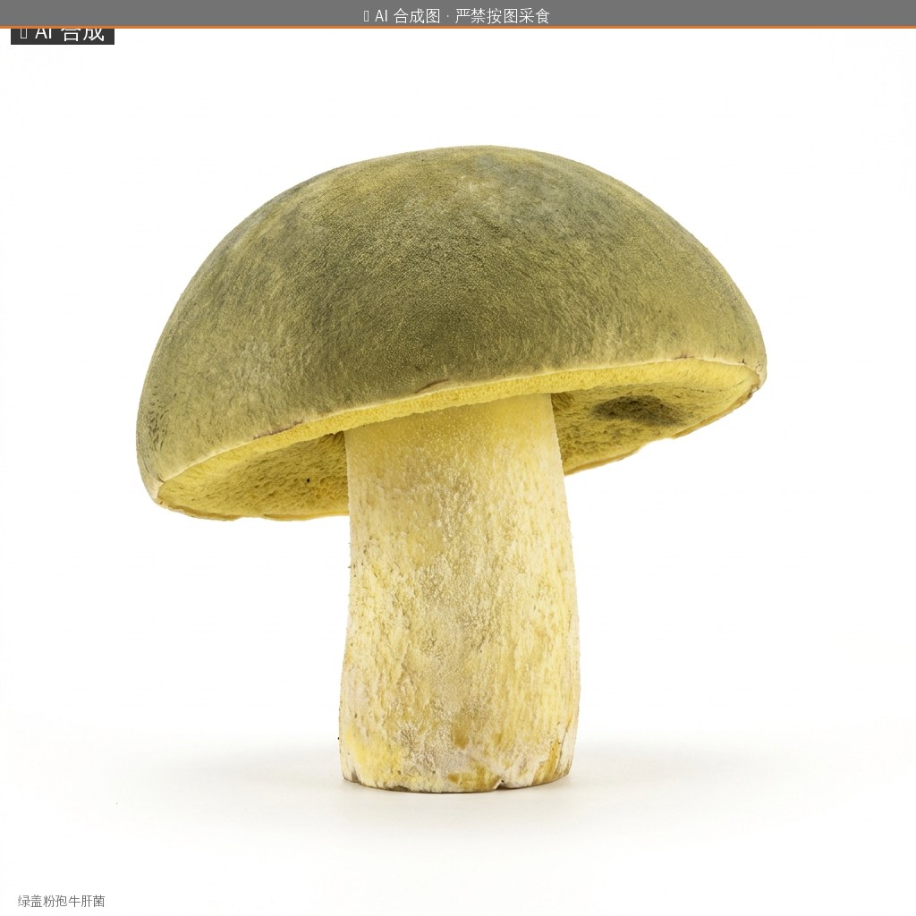 绿盖粉孢牛肝菌(Pulveroboletus viridis) AI 合成示意图 · 非真实图鉴
