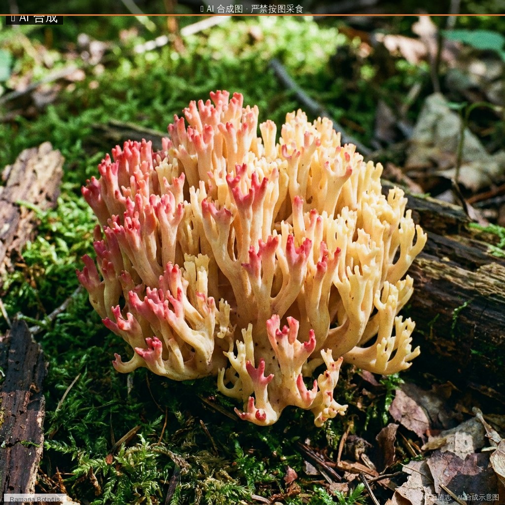 黄珊瑚菌(Ramaria flava) AI 合成示意图 · 非真实图鉴