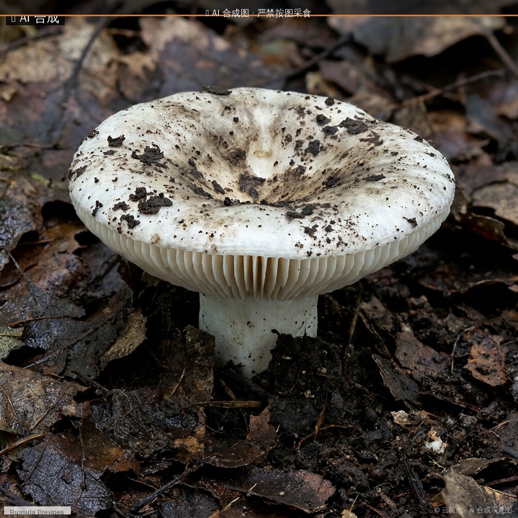 大白菇(短柄红菇)(Russula brevipes) AI 合成示意图 · 非真实图鉴