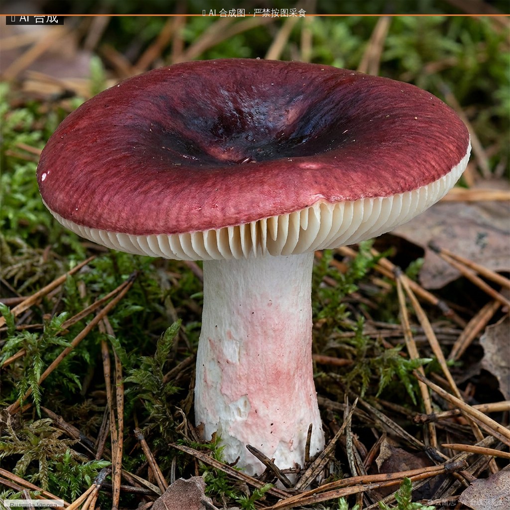正红菇(Russula vinosa) AI 合成示意图 · 非真实图鉴