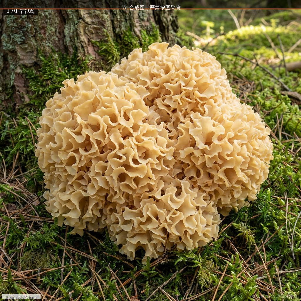 绣球菌(变种 2)(Sparassis crispa var. 2) AI 合成示意图 · 非真实图鉴