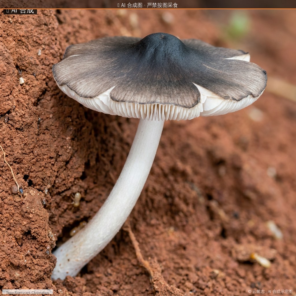 条纹鸡枞(Termitomyces striatus) AI 合成示意图 · 非真实图鉴