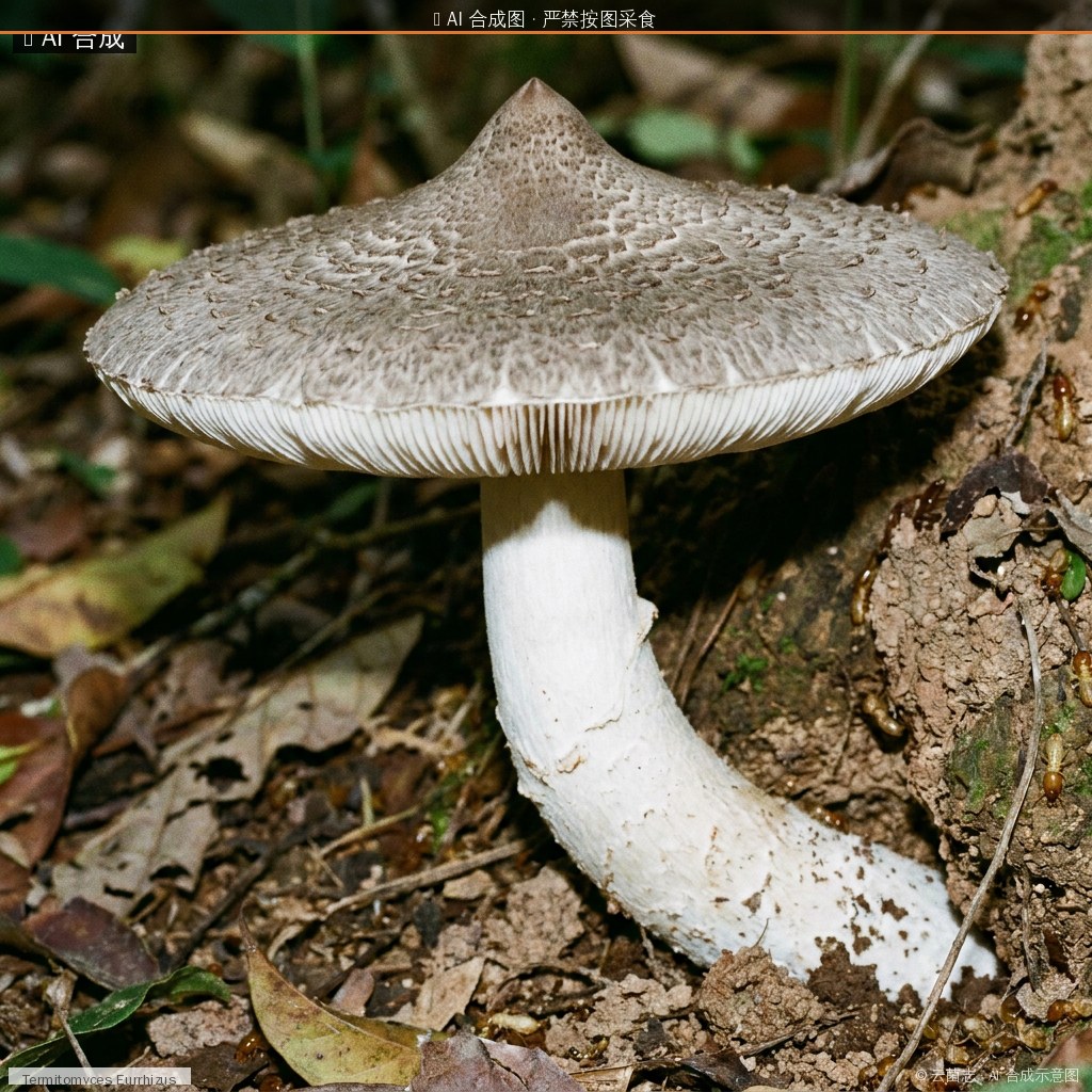 云南鸡枞(Termitomyces yunnanensis) AI 合成示意图 · 非真实图鉴