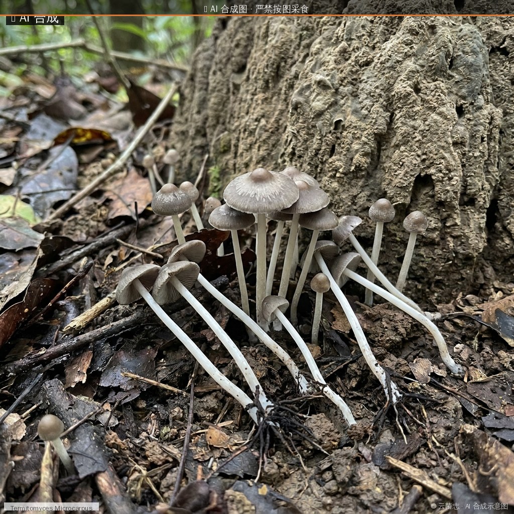 粗柄鸡枞(Termitomyces robustus) AI 合成示意图 · 非真实图鉴