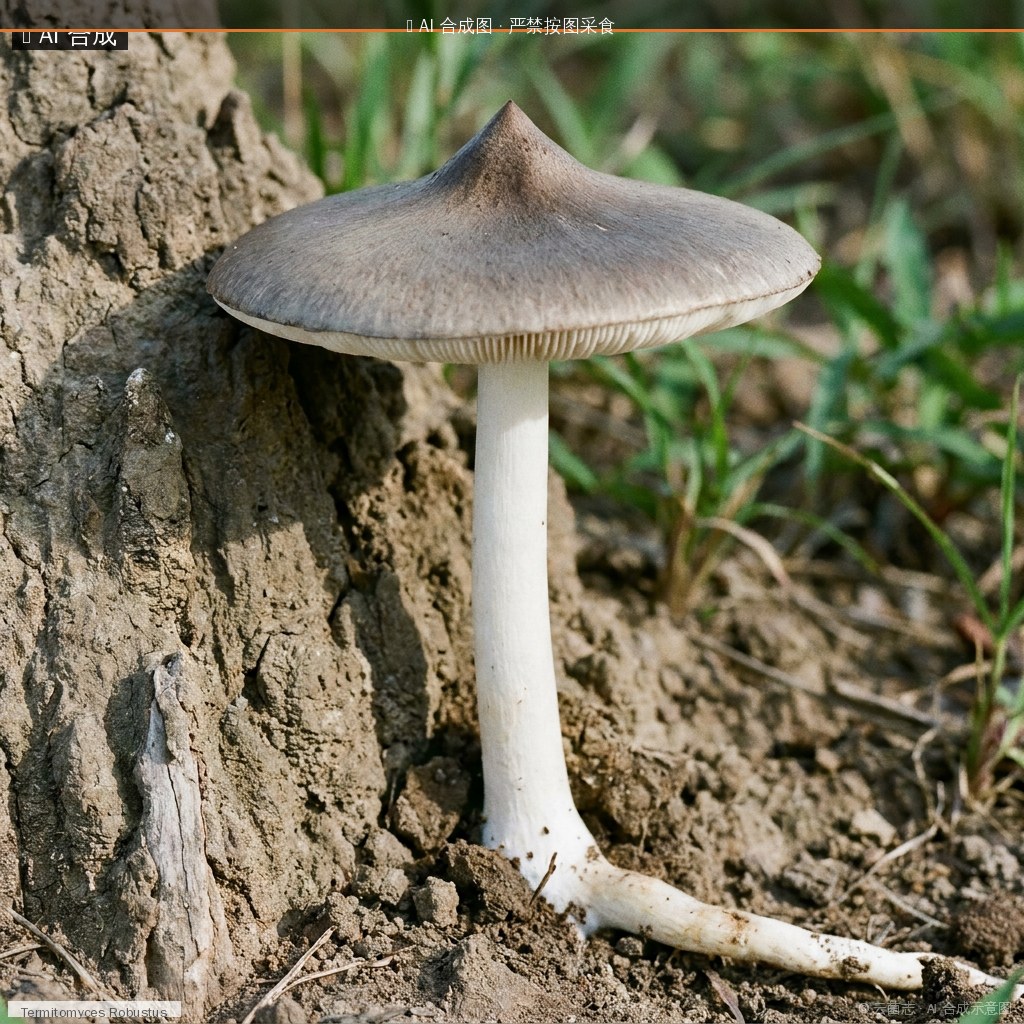 长根菇(变种 2)(Hymenopellis radicata var. 2) AI 合成示意图 · 非真实图鉴