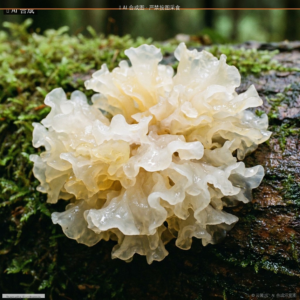 金耳(变种)(Tremella aurantialba var.) AI 合成示意图 · 非真实图鉴