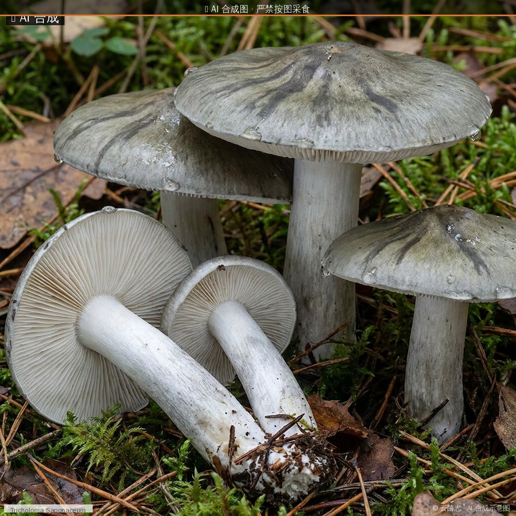 小灰菌(棕灰口蘑)(Tricholoma terreum) AI 合成示意图 · 非真实图鉴
